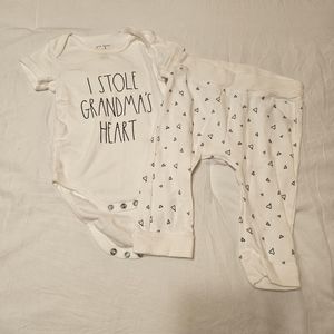 Rae Dunn Baby "I Stole Grandma's Heart" Onesie and Heart Pant Set